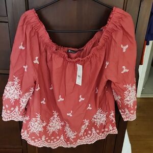 Zara Pink Smocked Ruffled Blouse 3/4 Sleeve
